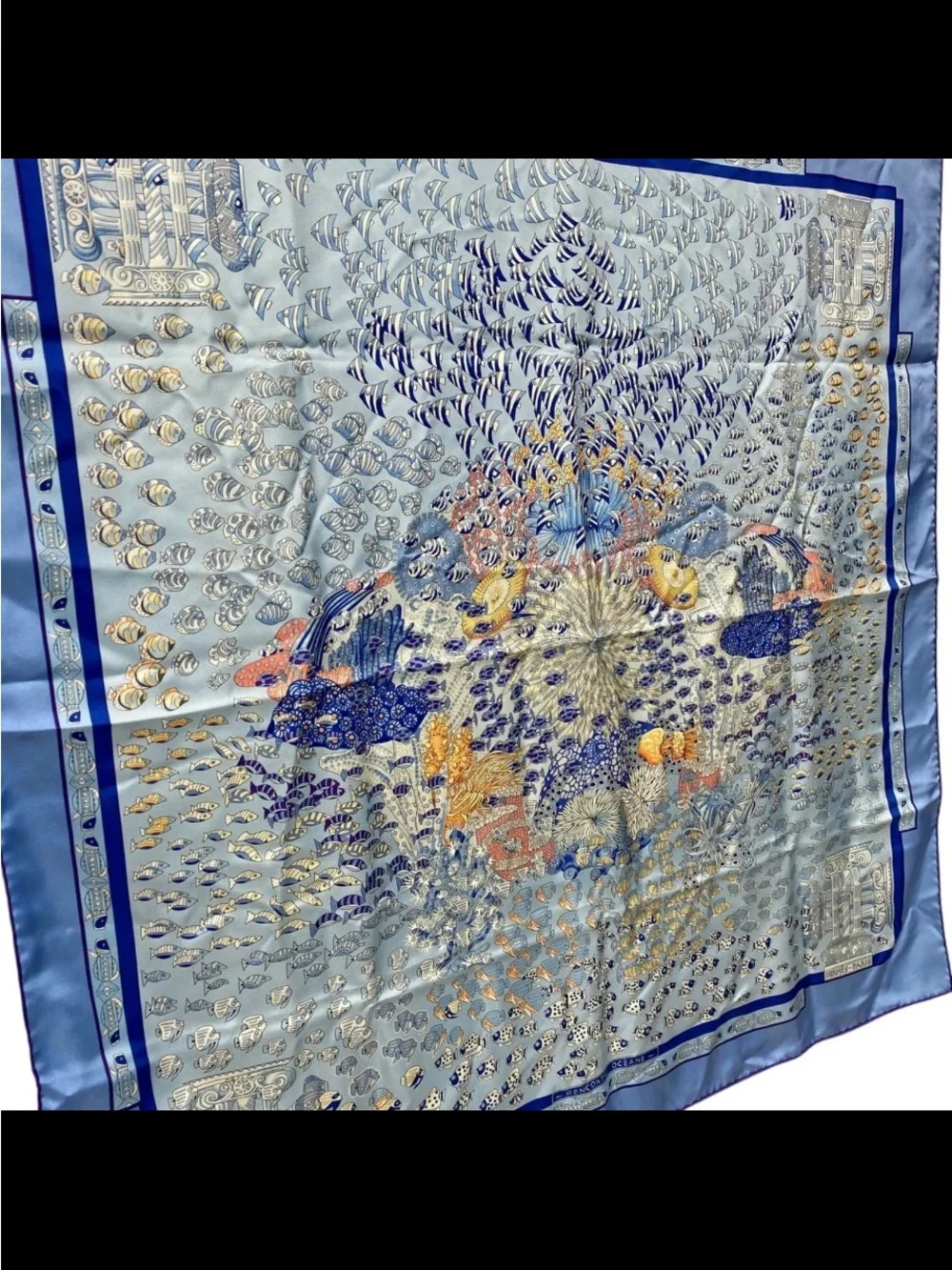 Hermes Rencontre Oceane-  Blue version Multicolor Sea Life Silk Scarf - Picture 4 of 14